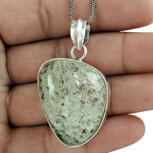 Natural Snake Rutile Gemstone Pendant Boho Ivory 925 Sterling Silver Jewelry A43