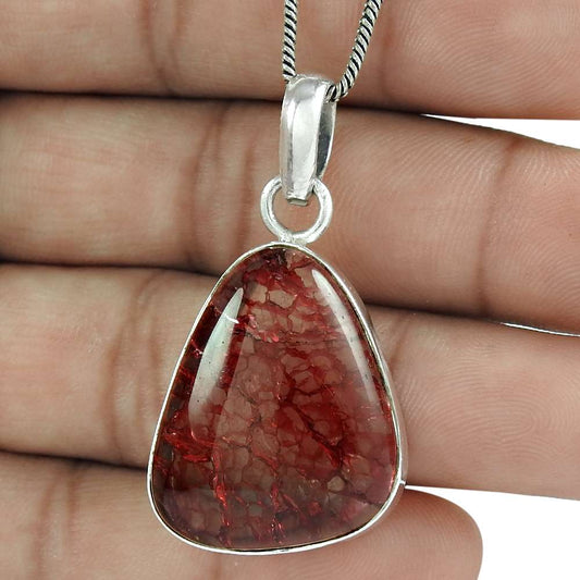 Natural Snake Rutile Gemstone Pendant Tribal 925 Sterling Silver For Girls K10