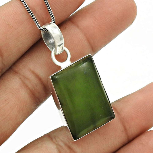 Birthday Gift For Her Natural Green Jasper Pendant Ethnic 925 Silver P11