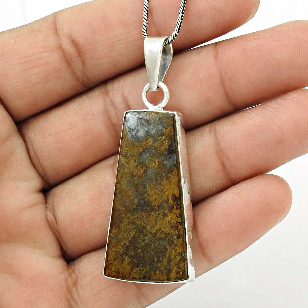 Wedding Gift For Her 925 Silver Natural Bronzite Gemstone Pendant Vintage Z11