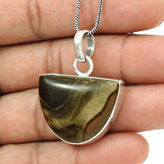 Wedding Gift For Her 925 Silver Natural Brush Agate Gemstone Pendant Tribal A12