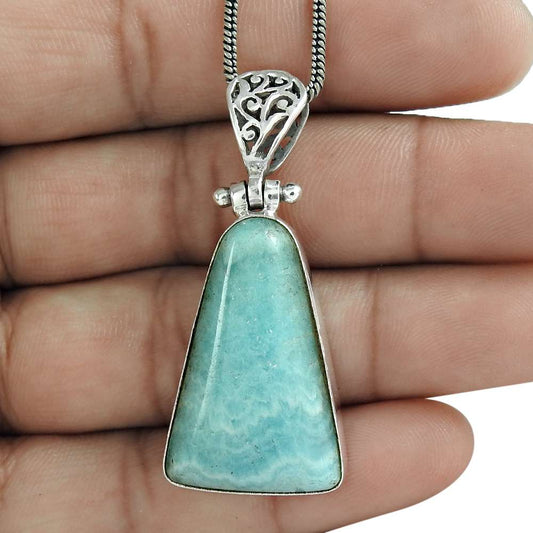 Natural Larimar Gemstone Pendant 925 Sterling Silver Indian Jewelry For Women L5