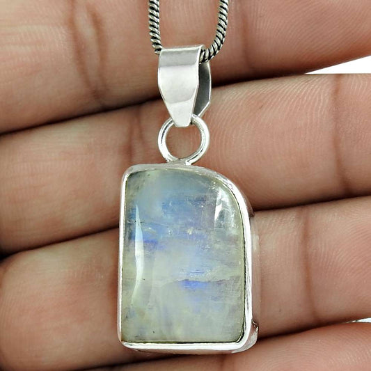 Halloween Gift Natural Rainbow Moonstone Pendant 925 Sterling Silver G11
