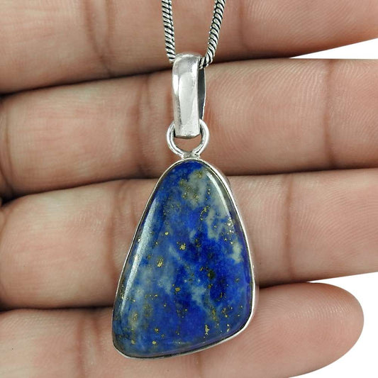 Natural Lapis Lazuli Gemstone Jewelry 925 Sterling Silver Pendant H11