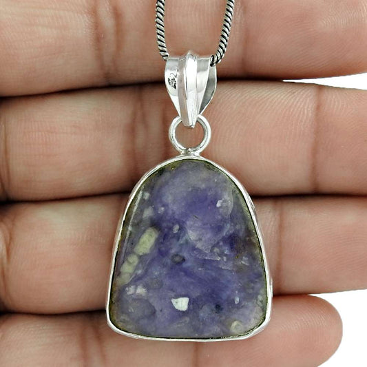 Birthday Gift For Her Natural Charoite Gemstone Pendant Boho 925 Silver V5