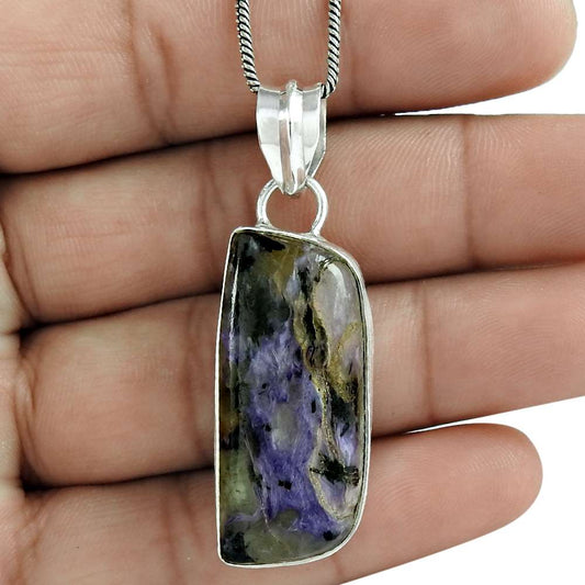 Halloween Gift 925 Sterling Silver Natural Charoite Gemstone Pendant I11