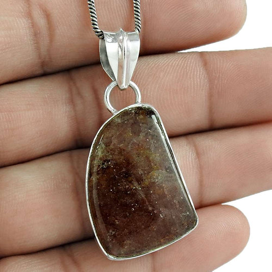 Natural Sunstone Gemstone Pendant 925 Sterling Silver Jewelry J11