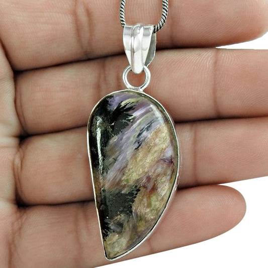 Natural Charoite Gemstone Jewelry 925 Sterling Silver Pendant K11