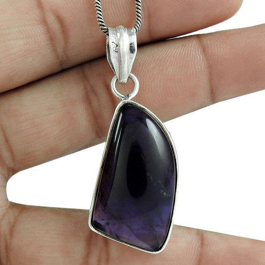 Natural Amethyst Gemstone Pendant Handmade 925 Sterling Silver Indian Jewelry Q2
