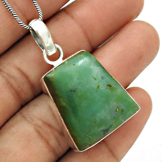 Birthday Gift For Her Natural Chrysoprase Pendant Vintage 925 Silver E12