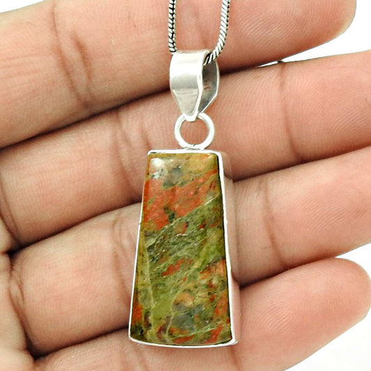 Gift For Her 925 Sterling Silver Natural Unakite Gemstone Pendant Tribal F12