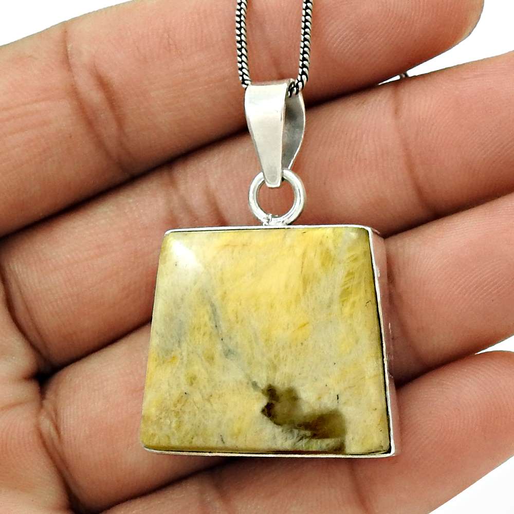 Wedding Gift For Her 925 Silver Natural Leaf Jasper Gemstone Pendant Boho G12