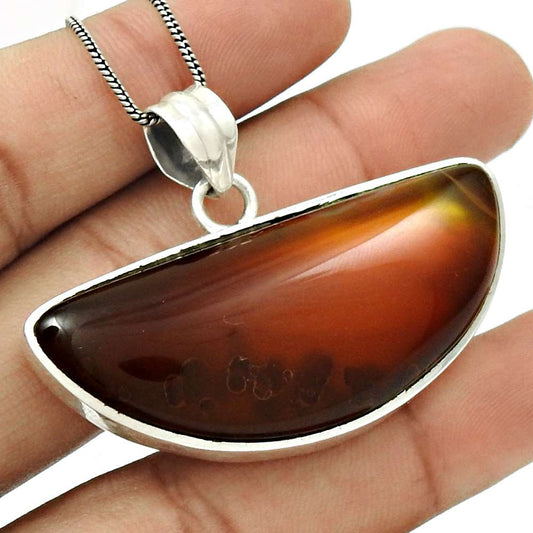 Natural Red Onyx Gemstone Pendant Bohemian 925 Sterling Silver For Girls H12