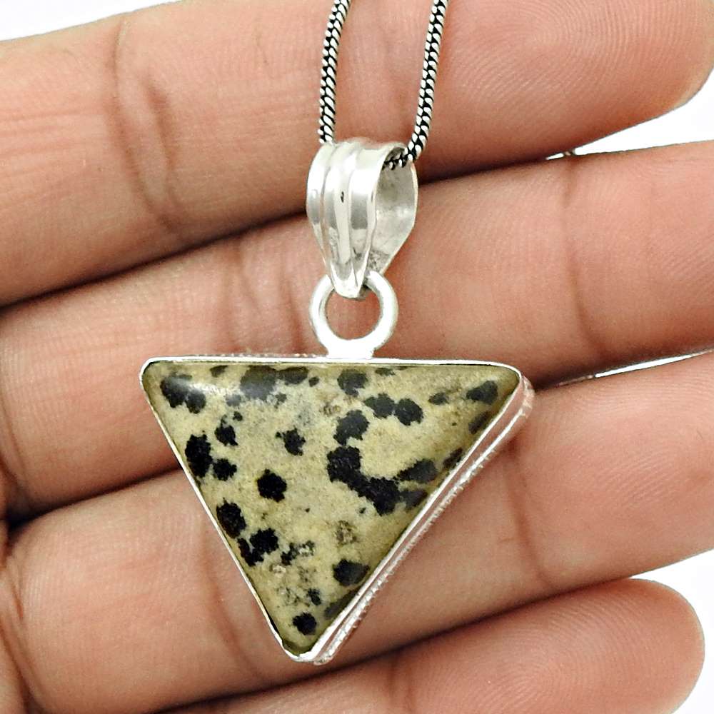 Natural Dalmation Jasper Gemstone Pendant Boho 925 Sterling Silver For Girls M12