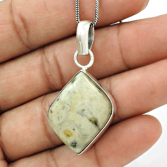 Birthday Gift For Her Natural Ocean Jasper Pendant Bohemian 925 Silver N12