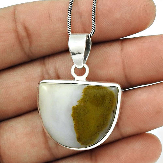 Natural Polka Dot Agate Gemstone Pendant Stylish 925 Sterling Silver Jewelry O12