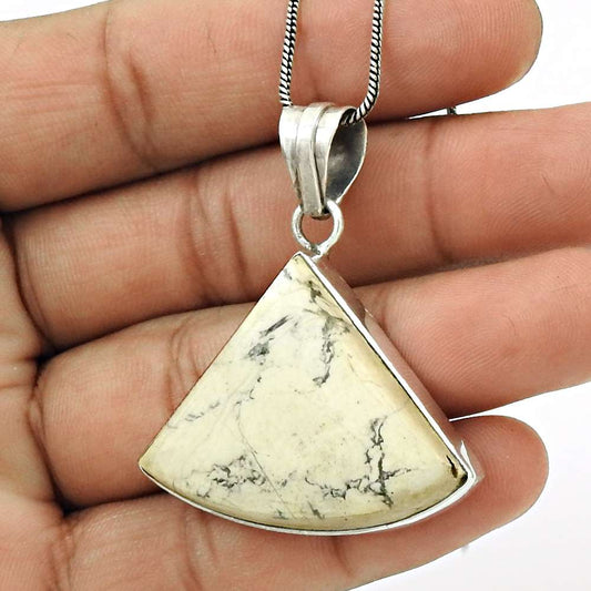 Anniversary Gift For Her Natural Howlite Gemstone Pendant Vintage 925 Silver Z12