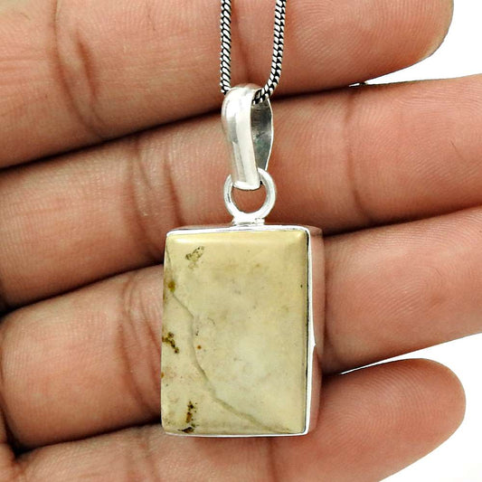 Natural Leaf Jasper Gemstone Pendant Tribal 925 Sterling Silver Jewelry A13