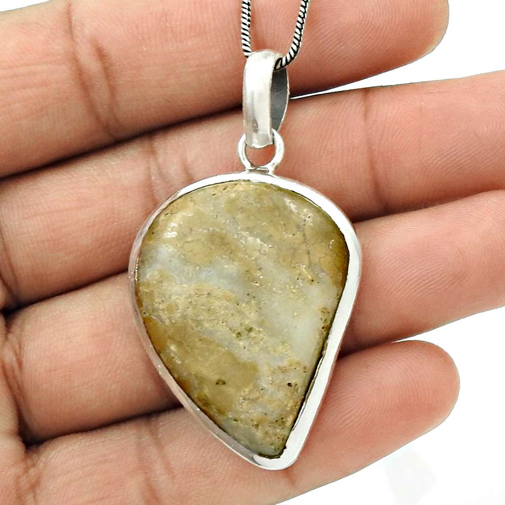 Natural Ocean Jasper Gemstone Pendant Boho 925 Sterling Silver Jewelry B13