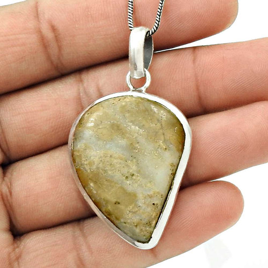 Natural Ocean Jasper Gemstone Pendant Boho 925 Sterling Silver Jewelry B13