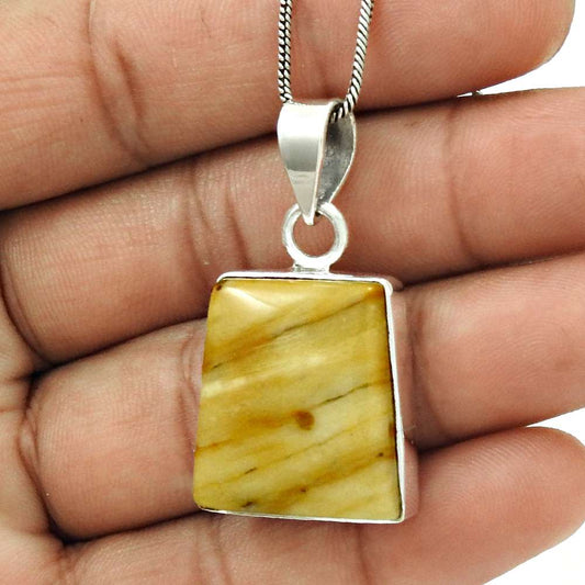 Natural Mookaite Gemstone Pendant Bohemian Yellow 925 Sterling Silver C13
