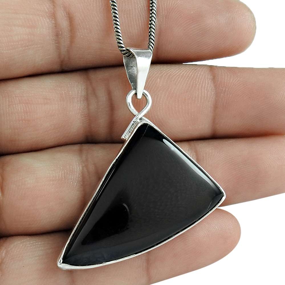 Natural Onyx Gemstone Jewelry 925 Sterling Silver Pendant Bohemian For Women W10