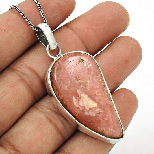 Anniversary Gift For Her Natural Rhodochrosite Pendant Stylish 925 Silver D13