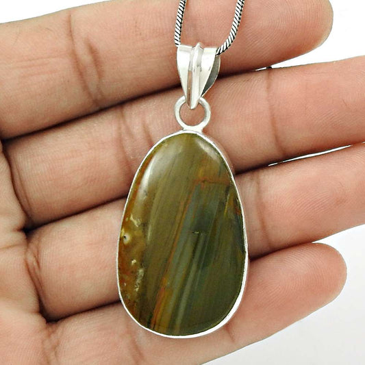 Gift For Women Pendant Ethnic 925 Silver Natural Imperial Jasper Gemstone E13
