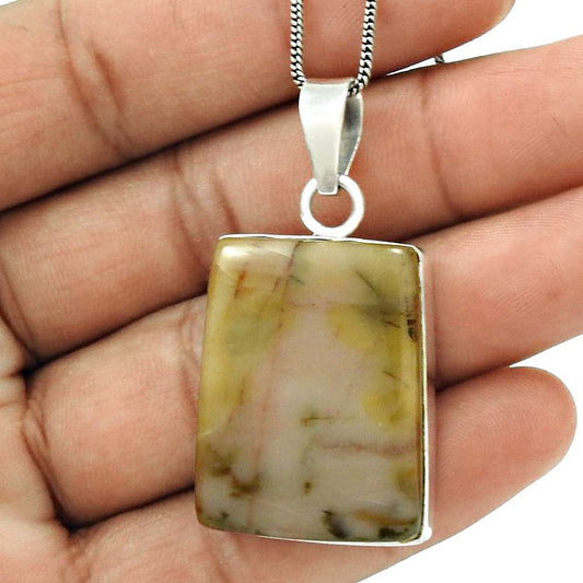 Natural Jasper Gemstone Pendant Vintage 925 Sterling Silver Indian Jewelry F13