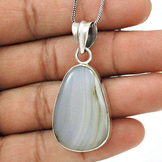 Anniversary Gift For Her Natural Botswana Agate Pendant Boho 925 Silver H13