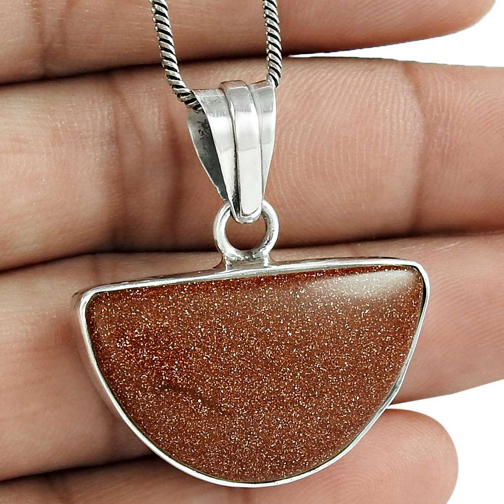 Natural Sunstone Gemstone 925 Sterling Silver Pendant Bohemian For Girls U9