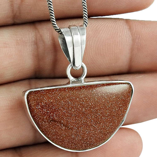 Natural Sunstone Gemstone 925 Sterling Silver Pendant Bohemian For Girls U9