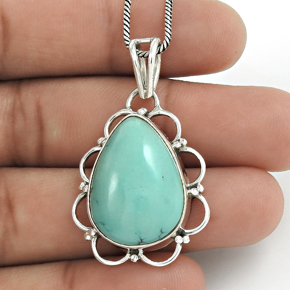 Christmas Gift 925 Silver Natural Turquoise Gemstone Pendant Bohemian N4