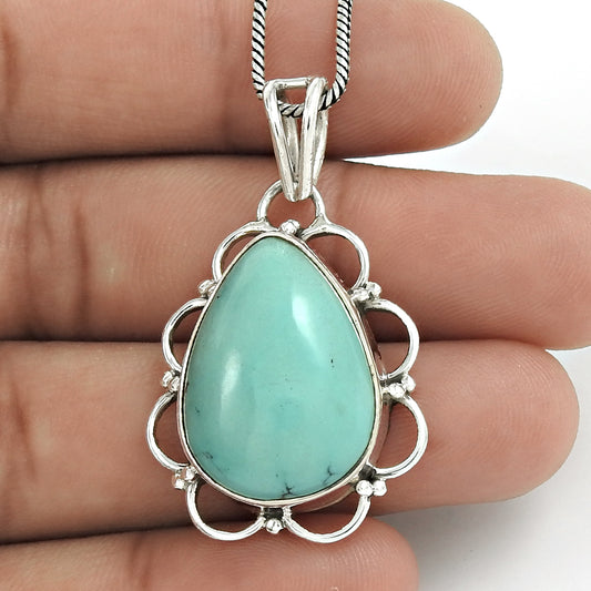 Christmas Gift 925 Silver Natural Turquoise Gemstone Pendant Bohemian N4