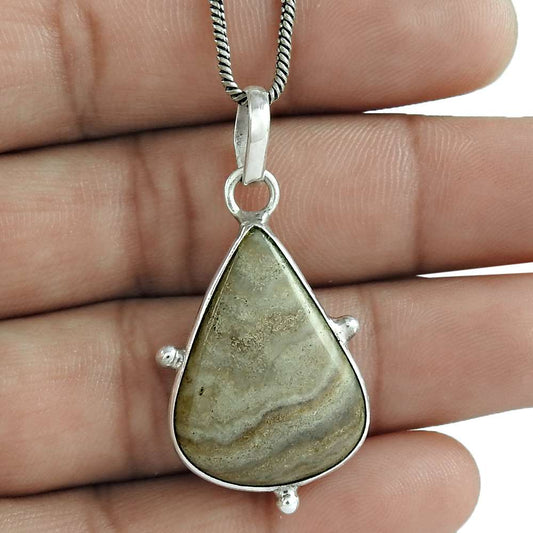 Birthday Gift For Her Natural Jasper Gemstone Pendant Ethnic 925 Silver J46