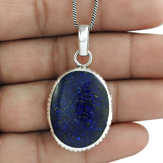 Natural Lapis Lazuli Gemstone 925 Sterling Silver Pendant Bohemian For Girls Z10