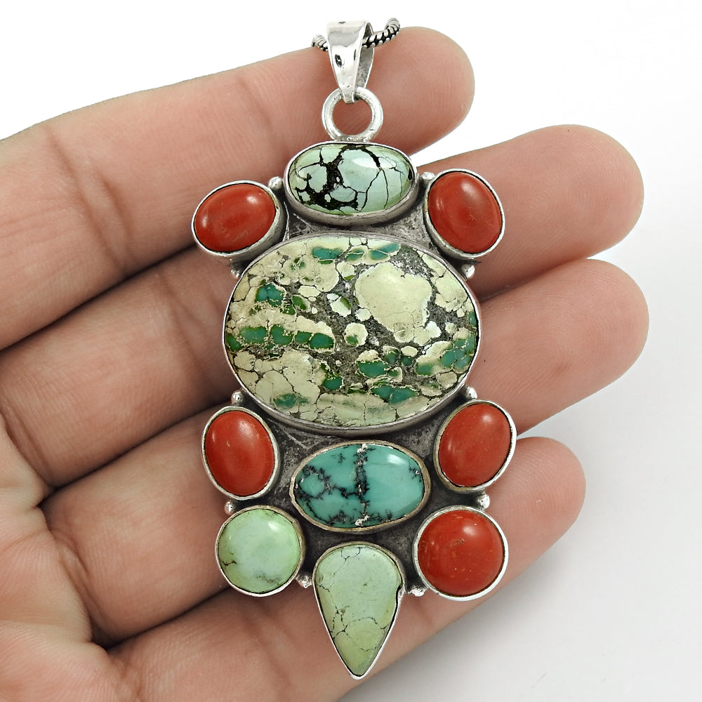 Christmas Gift 925 Sterling Silver Natural Turquoise Gemstone Jewelry Pendant C3