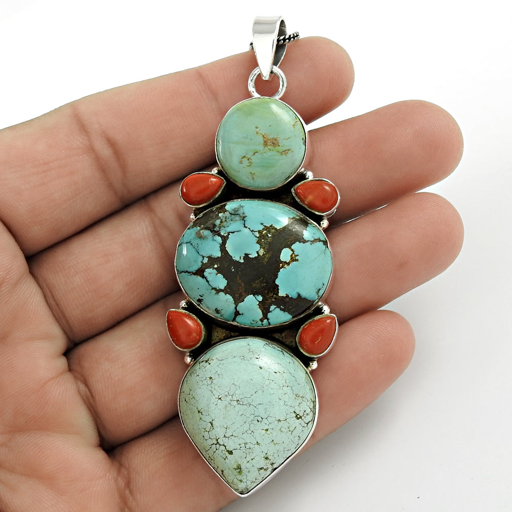 Christmas Gift Pendant Tribal 925 Sterling Silver Natural Turquoise Gemstone L3