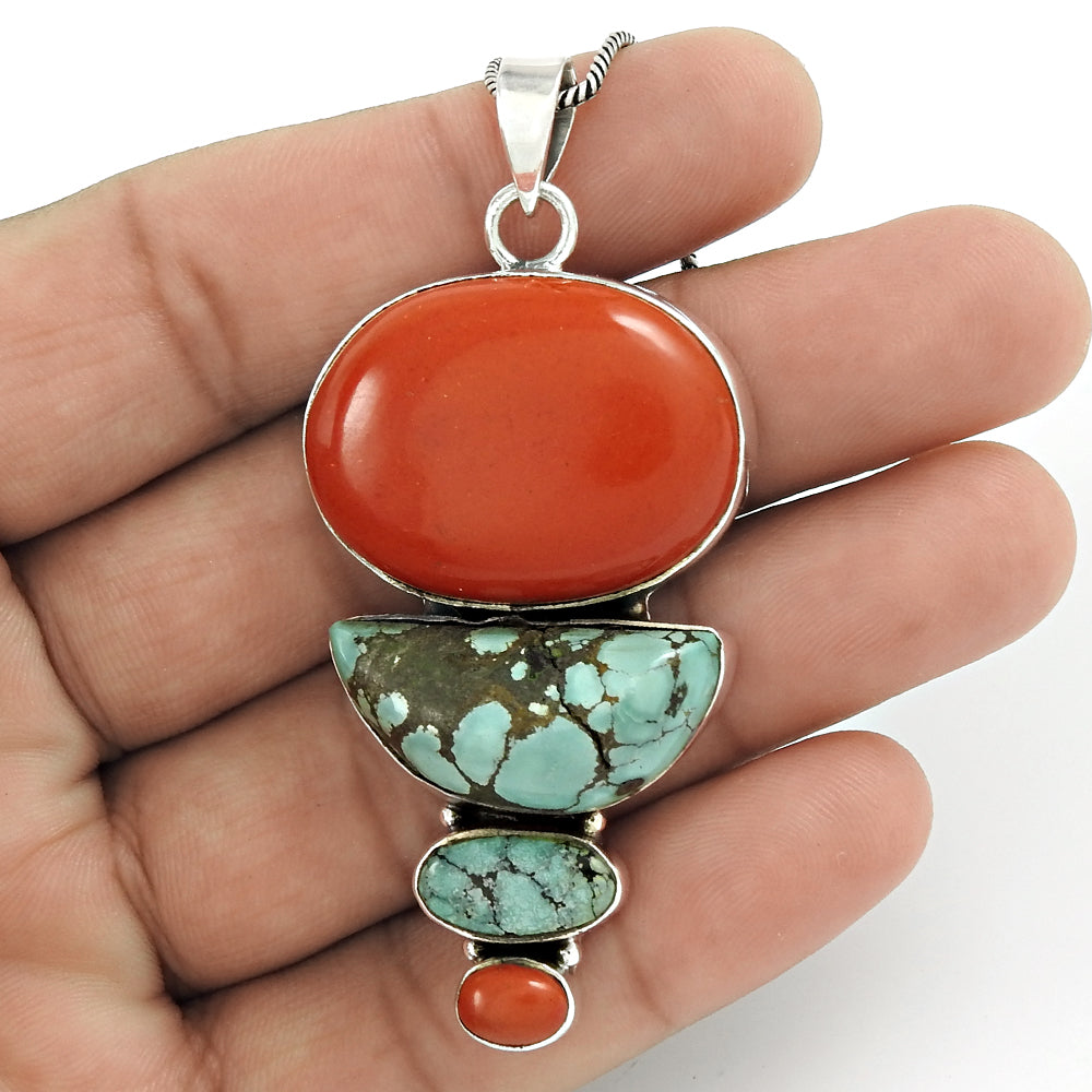 Christmas Gift Natural Turquoise Gemstone Pendant Ethnic 925 Silver M3