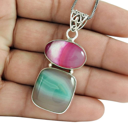 Birthday Gift For Her Natural Onyx Gemstone Pendant Bohemian 925 Silver G13