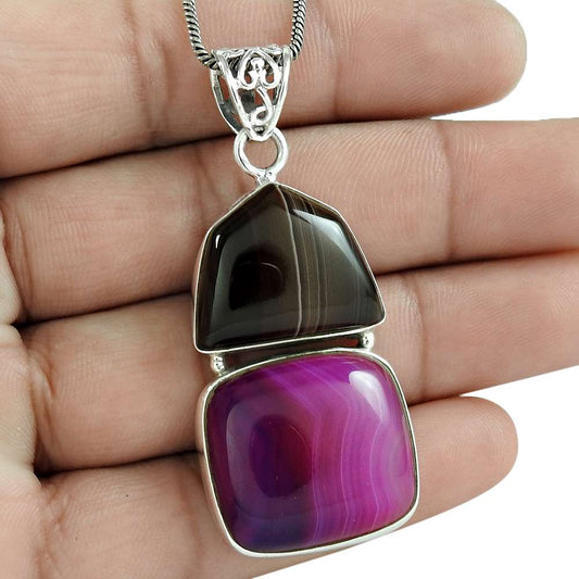 Anniversary Gift For Her Natural Onyx Gemstone Pendant Ethnic 925 Silver V32