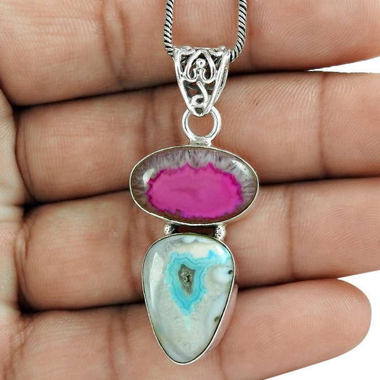 Halloween Gift Natural Druzy Gemstone Pendant 925 Sterling Silver N11