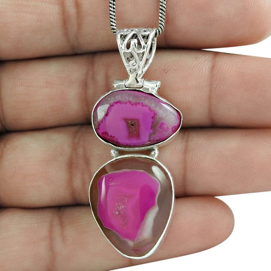 Halloween Gift 925 Sterling Silver Natural Druzy Gemstone Jewelry Pendant O11