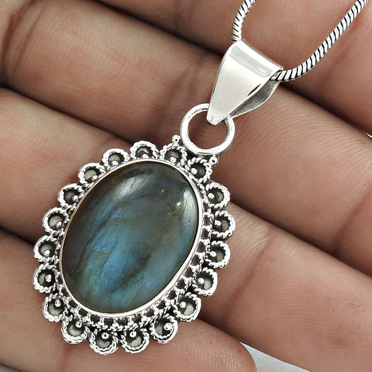 Gift For Women Pendant Tribal 925 Silver Natural Labradorite Gemstone X9