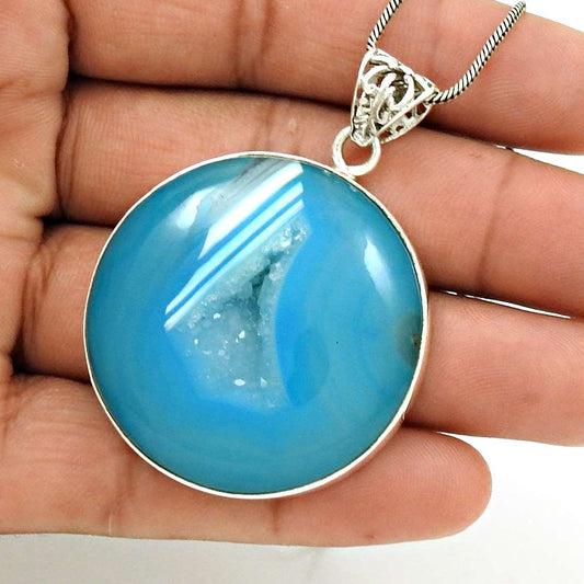 Gift For Her 925 Sterling Silver Natural Druzy Gemstone Pendant Tribal L13