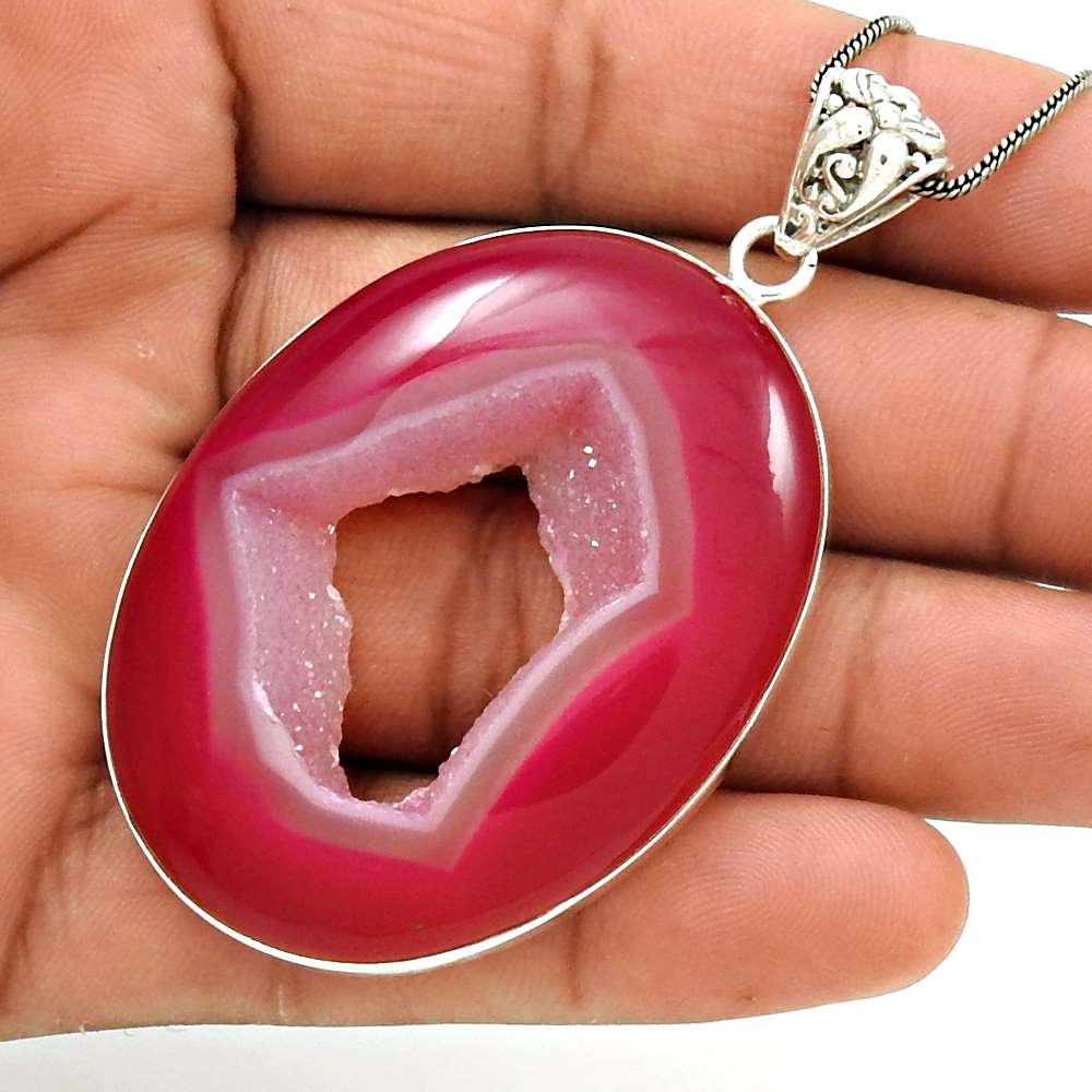 Anniversary Gift For Her Natural Druzy Gemstone Pendant Boho 925 Silver M13