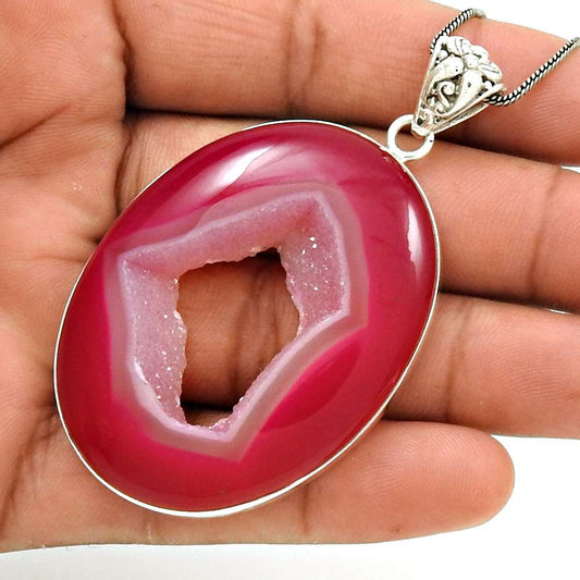 Anniversary Gift For Her Natural Druzy Gemstone Pendant Boho 925 Silver M13