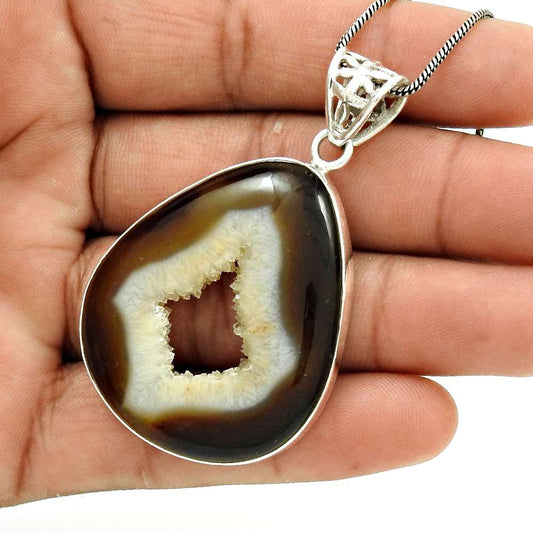Natural Druzy Gemstone Jewelry 925 Sterling Silver Pendant Stylish For Girls N13
