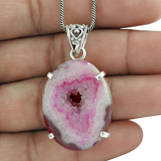 Gift For Women Pendant Ethnic 925 Sterling Silver Natural Druzy Gemstone R24