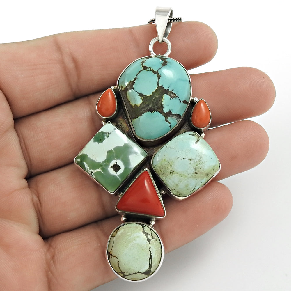 Natural Turquoise Gemstone Christmas Gift Pendant 925 Sterling Silver P4